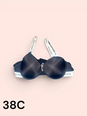Nautica Black Logo-Trim T-Shirt Bra - Black & White